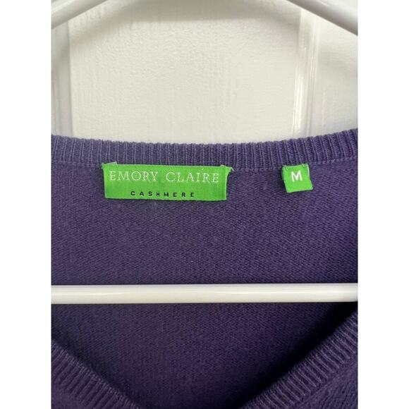Emory Claire Women's M 100% Cashmere Sweater Purple V Neck Academia Preppy - Picture 4 of 12
